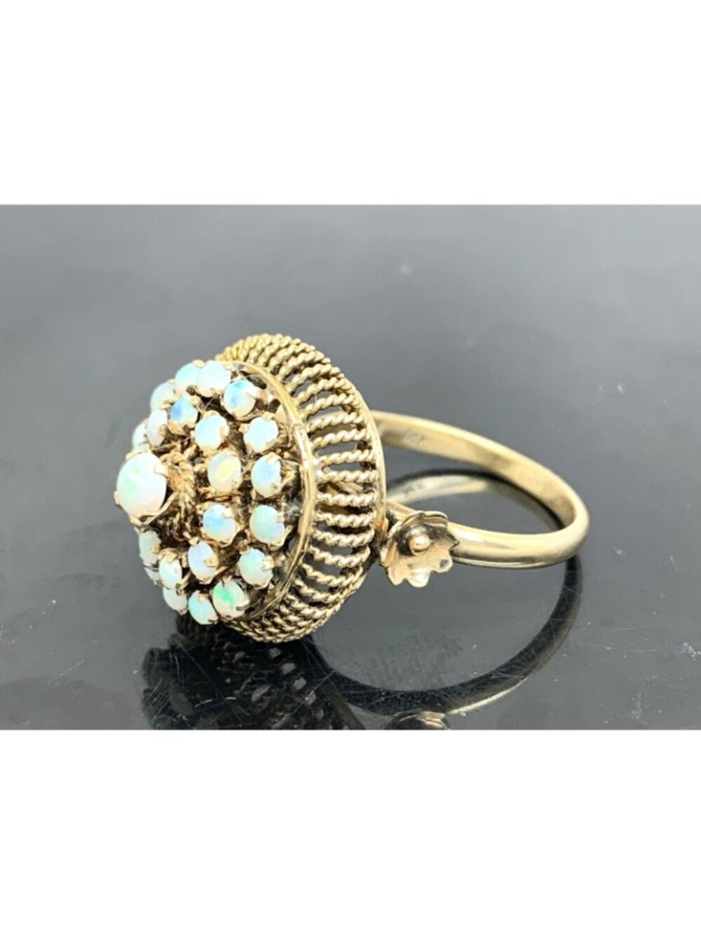 White Opal Cocktail Cluster Women's Ring 14k Yellow Gold Estate Jewelry Size 7.5 - Picture 4 of 16